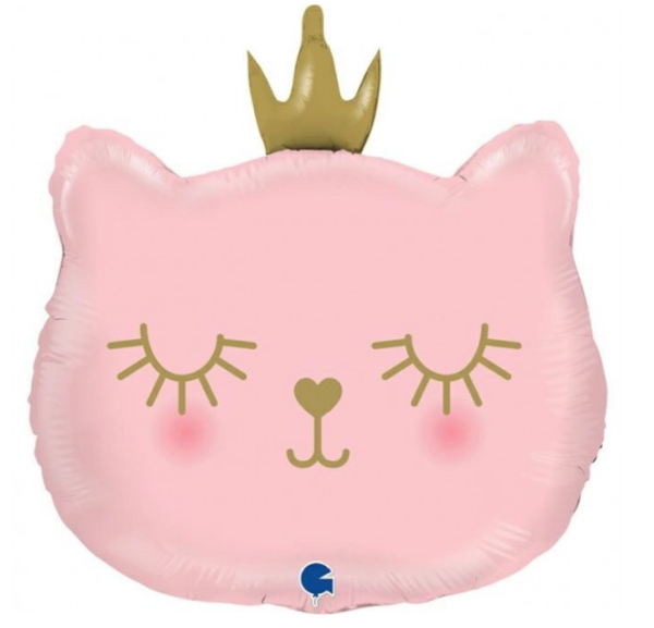 XL Folienballon Figur - Rosa Katze mit Krone - 66cm
